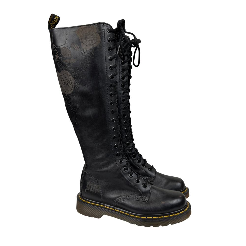 Rare Dr. Doc Martens 11550 Floral Skull Knee High Lace Up Boots Women's 5